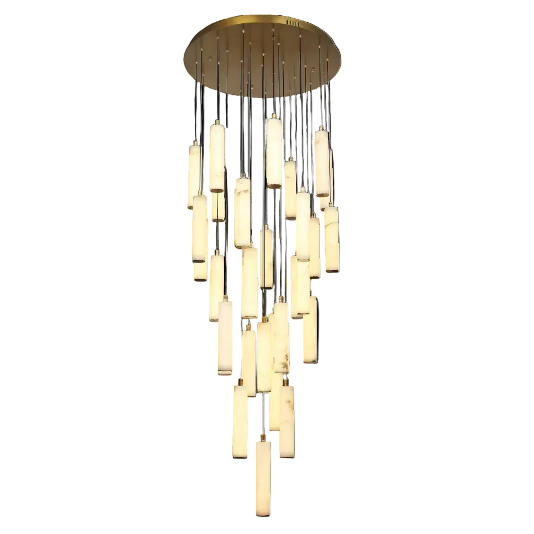 Luxury lighting fixture Aman Cascade 31-Light Alabaster Chandelier by Azzaro Home showcasing metal and glass construction in bronze - Aman Cascade 31 Light Alabaster Chandelier perspective